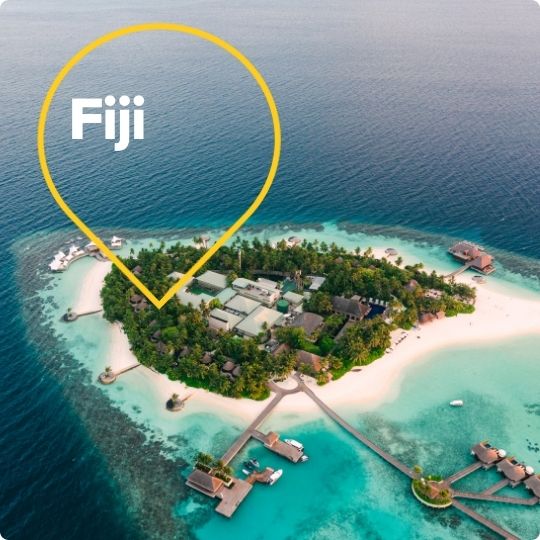 Fiji Island with overwater bungalows 